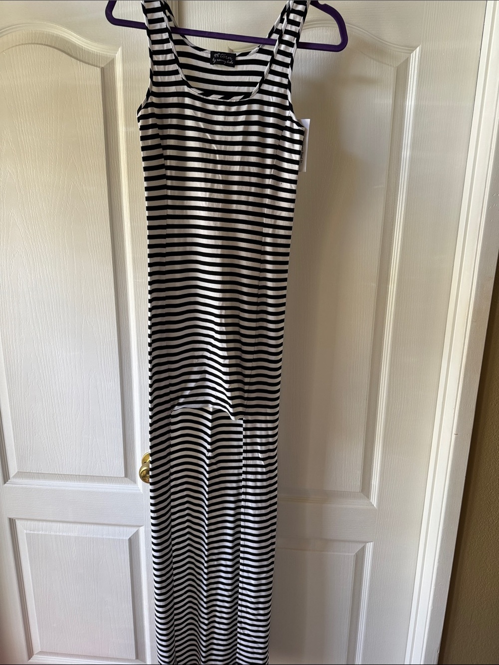 Torn by Ronny Kobo Black & White Striped Maxi Skirt Dress